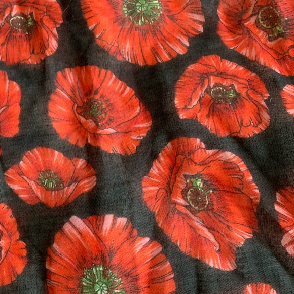 Black Orange Red Poppy Flower XL Scarf Sarong Swimsuit Cover New - Picture 4 of 5